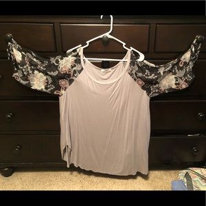 Emerald gray cold shoulder top